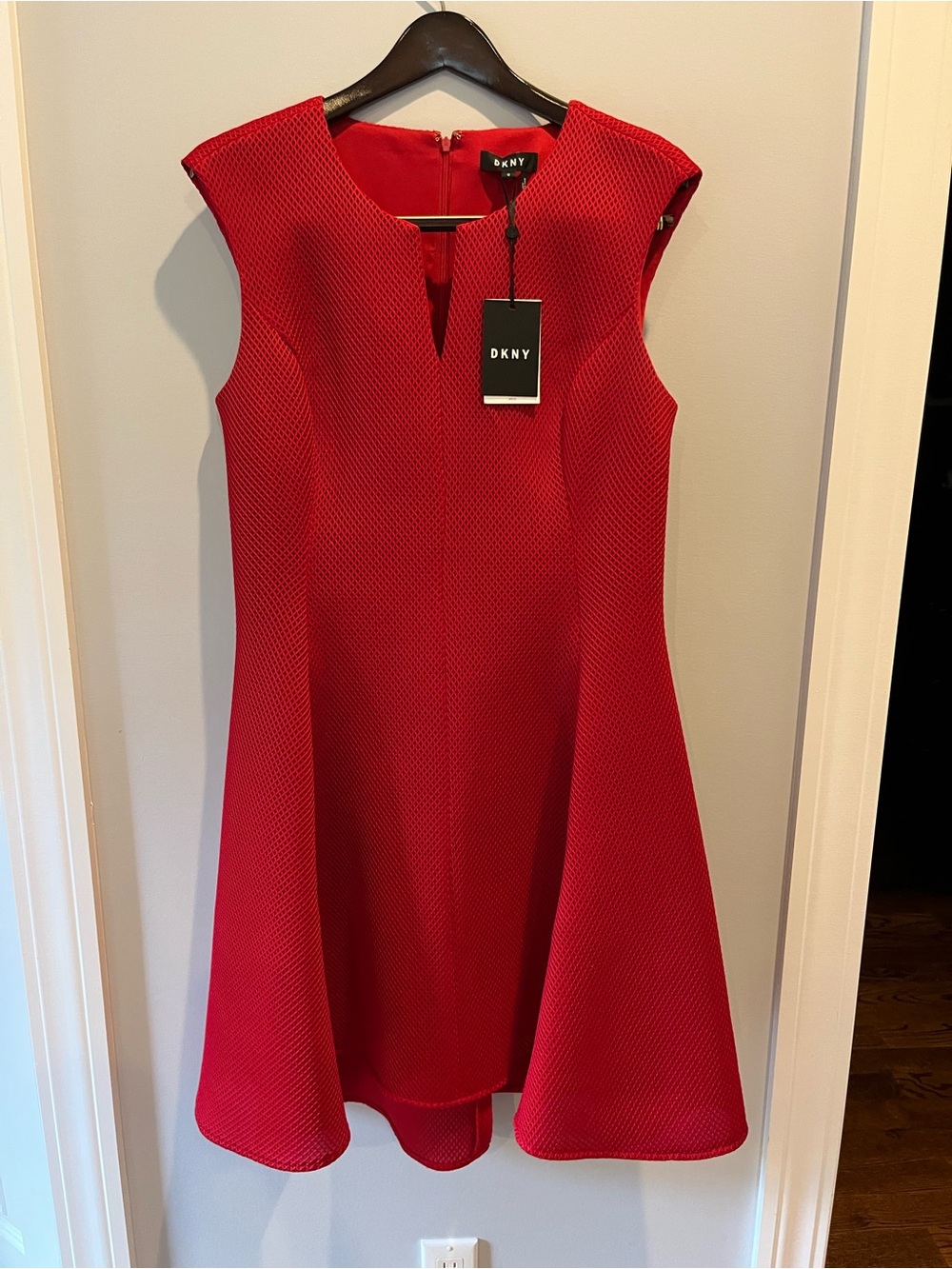 DKNY Red Sleeveless Textured A-Line Dress